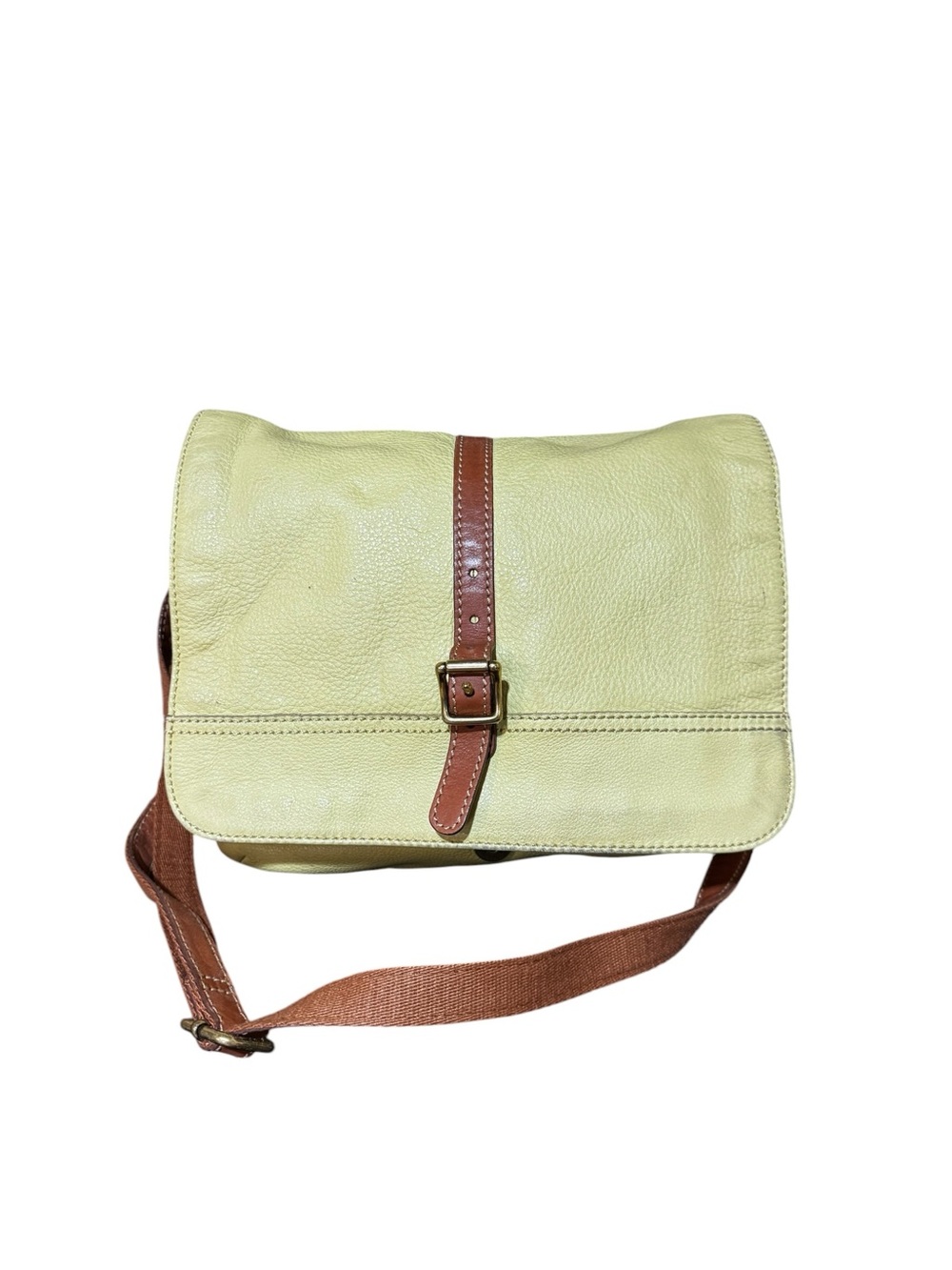 Fossil Taylor Yellow Leather Crossbody Handbag With Brown Trim -